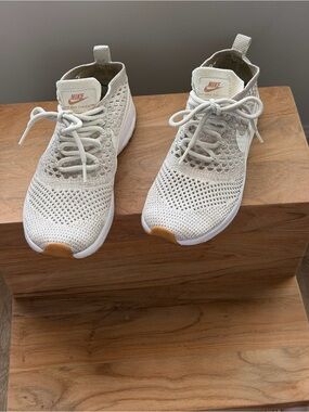 Nike Women's Cream Knit Lace-Up Running Sneakers with Gum Accents